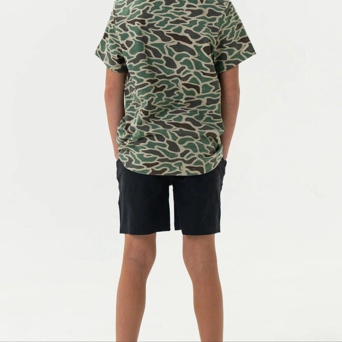 Burlebo -Youth Athletic Short - Heather Black - Retro Duck Camo Liner