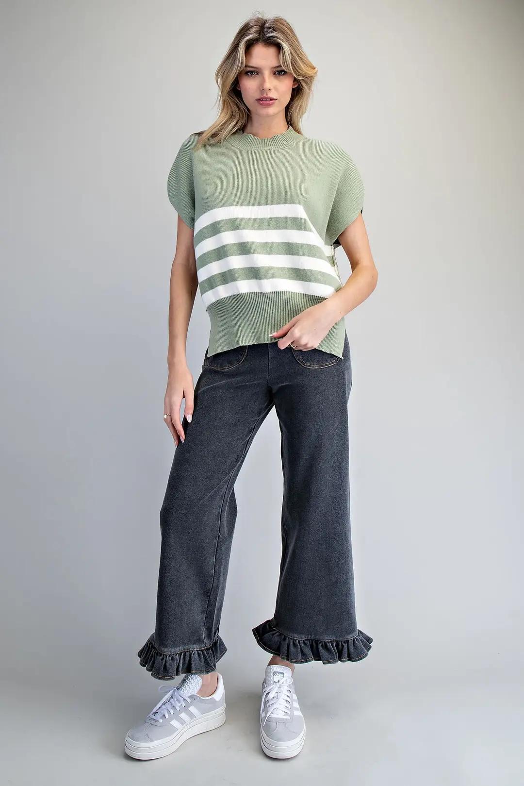 EE:SOME Striped Dropped Shoulder Sleeve Knit Top