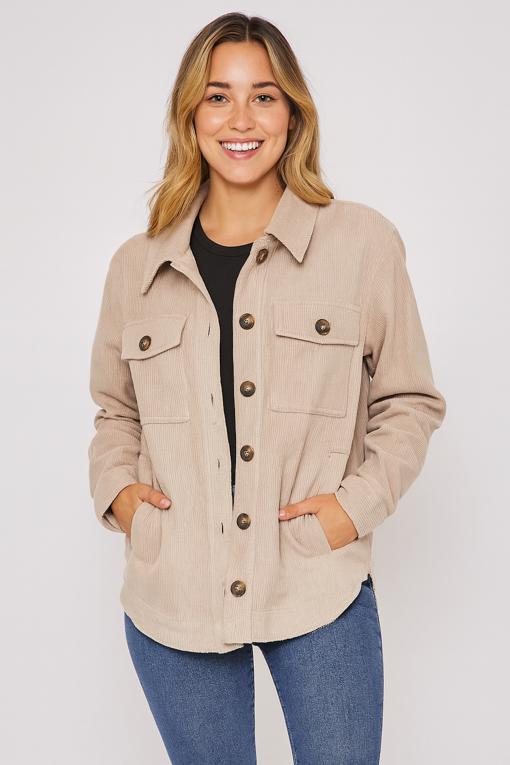 Corduroy Button Front Shacket