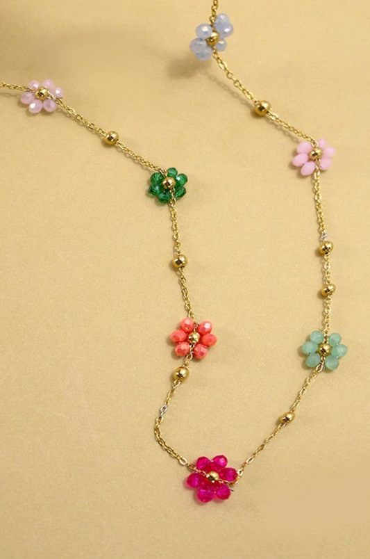JOSSLYN SUMMER MULTI BEADED FLOWER CHARM NECKLACE | 40NK308