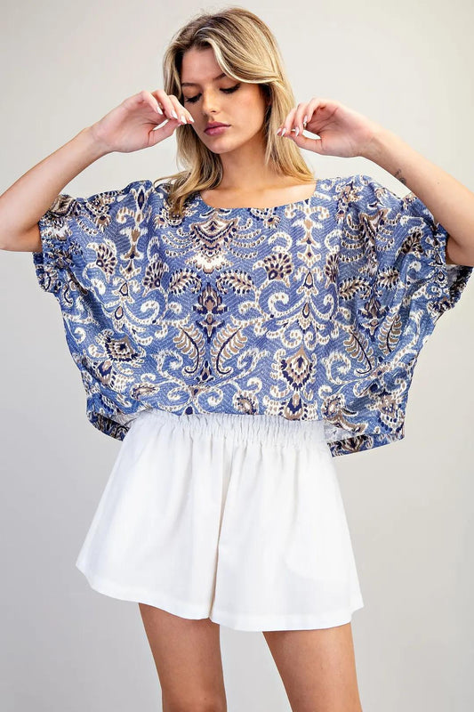 EE:SOME Ornate Printed Dolman Sleeve Blouse