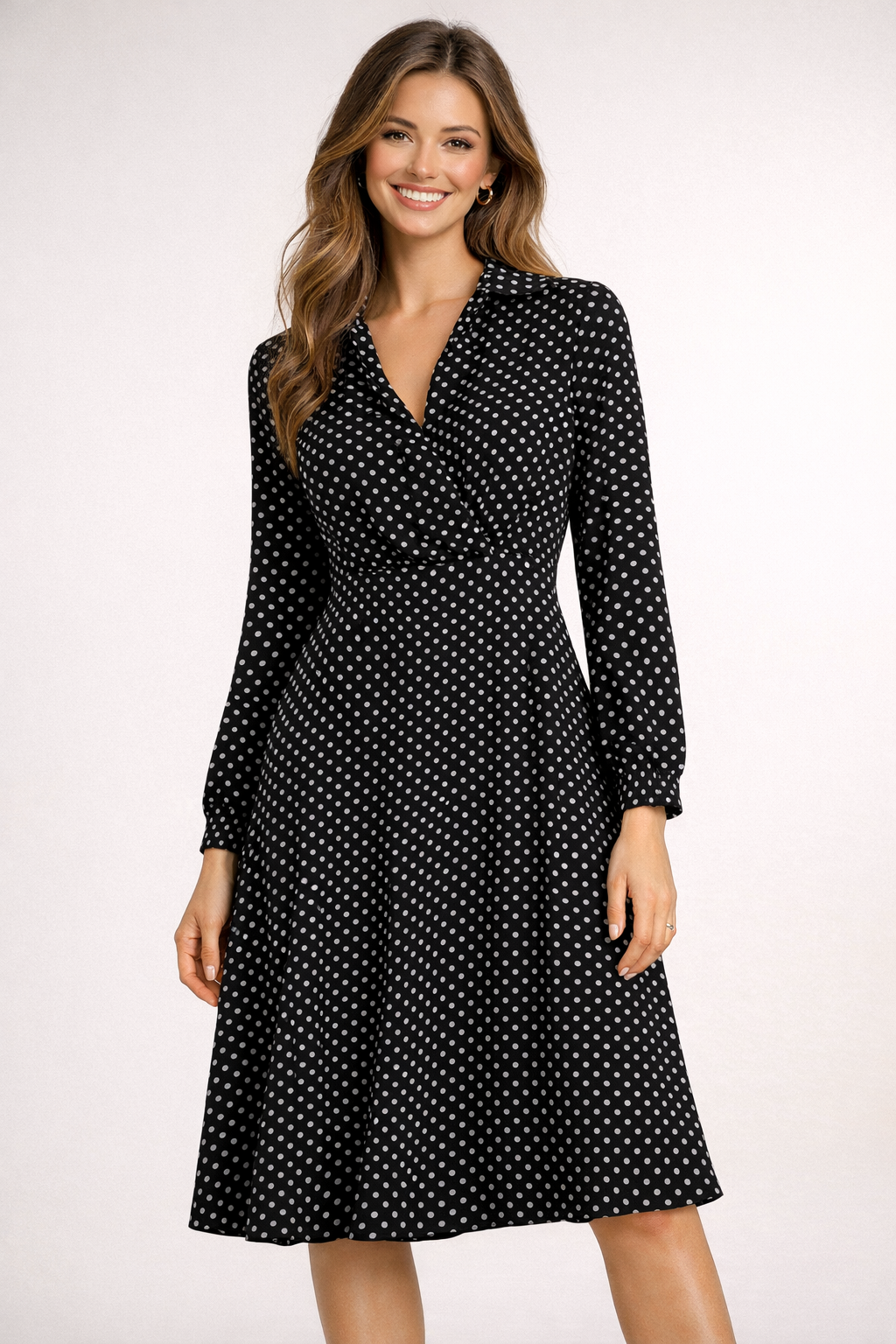 Surplice Polka Dot Midi Dress