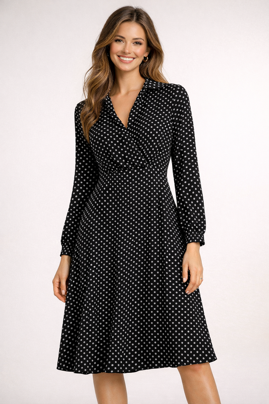 Surplice Polka Dot Midi Dress