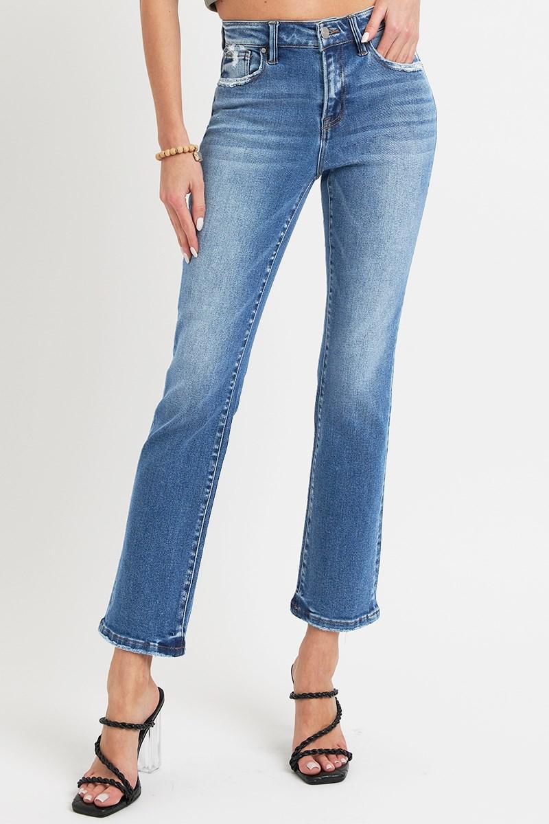 Mid Rise Ankle Straight Jeans