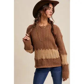 Colorblock Cable Knit Sweater LSW1027