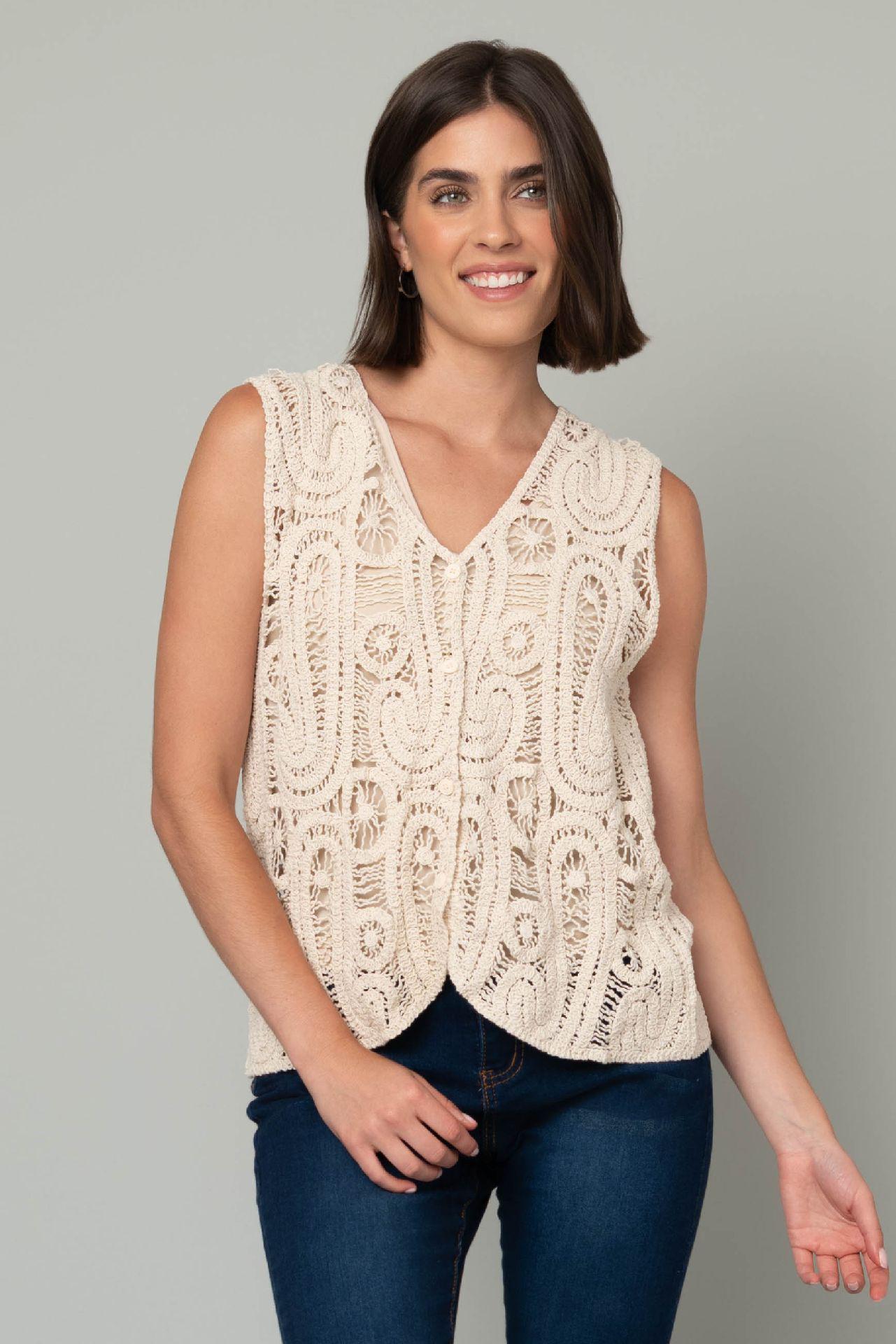 Paisley Button Front Crochet Vest