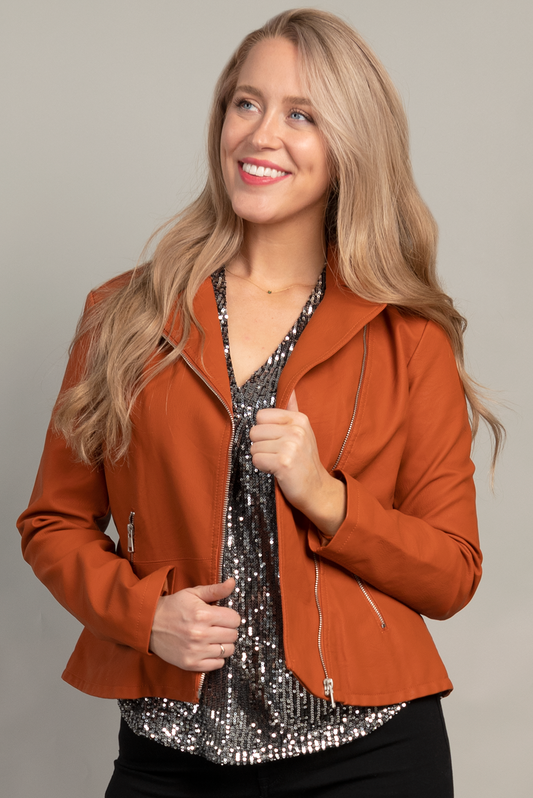 ASYMMETRICAL ZIP VEGAN LEATHER MOTO JACKET