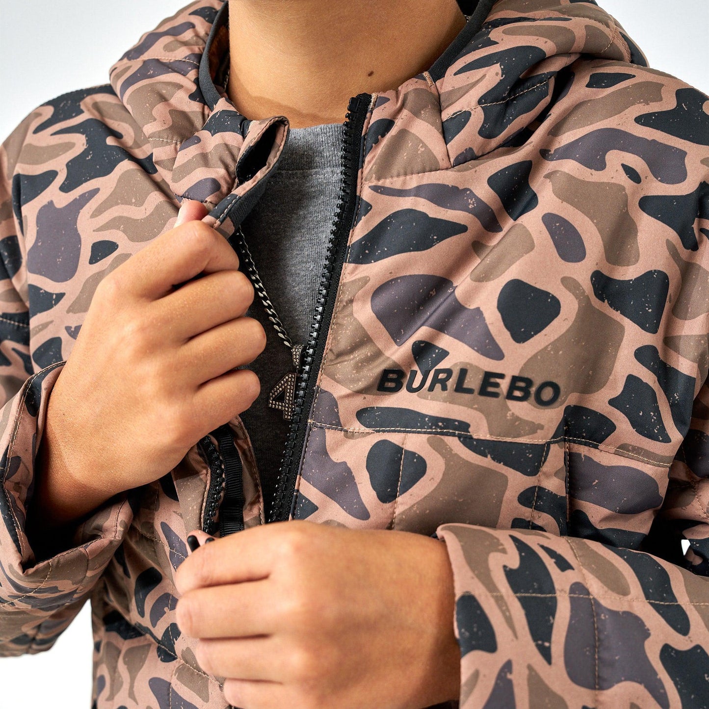 BURLEBO GAUGE CAMO YOUTH PUFFER JACKET