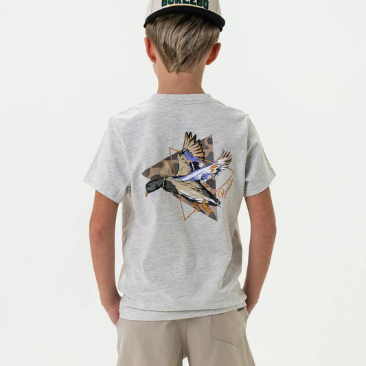 BURLEBO Youth Tee - Pintail Triangle Duck - Heather Ash Grey