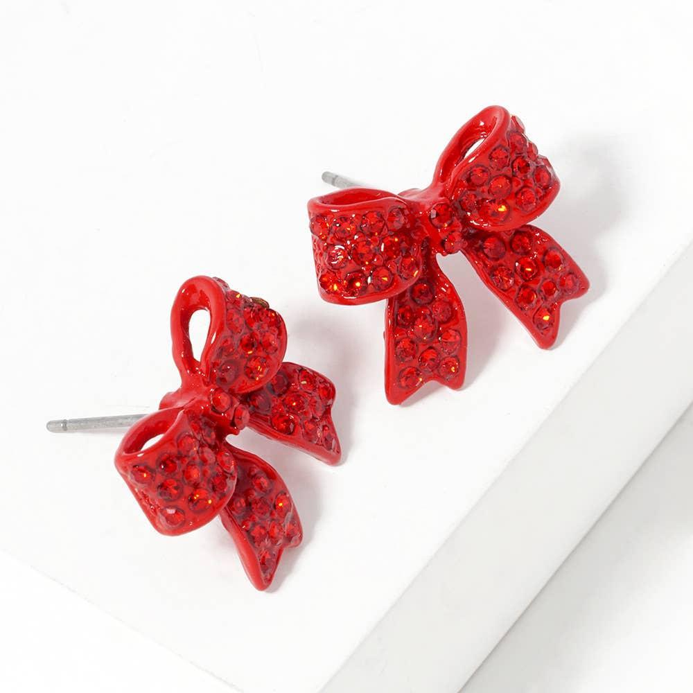 Crystal Rhinestone Pave Bow Stud Earrings