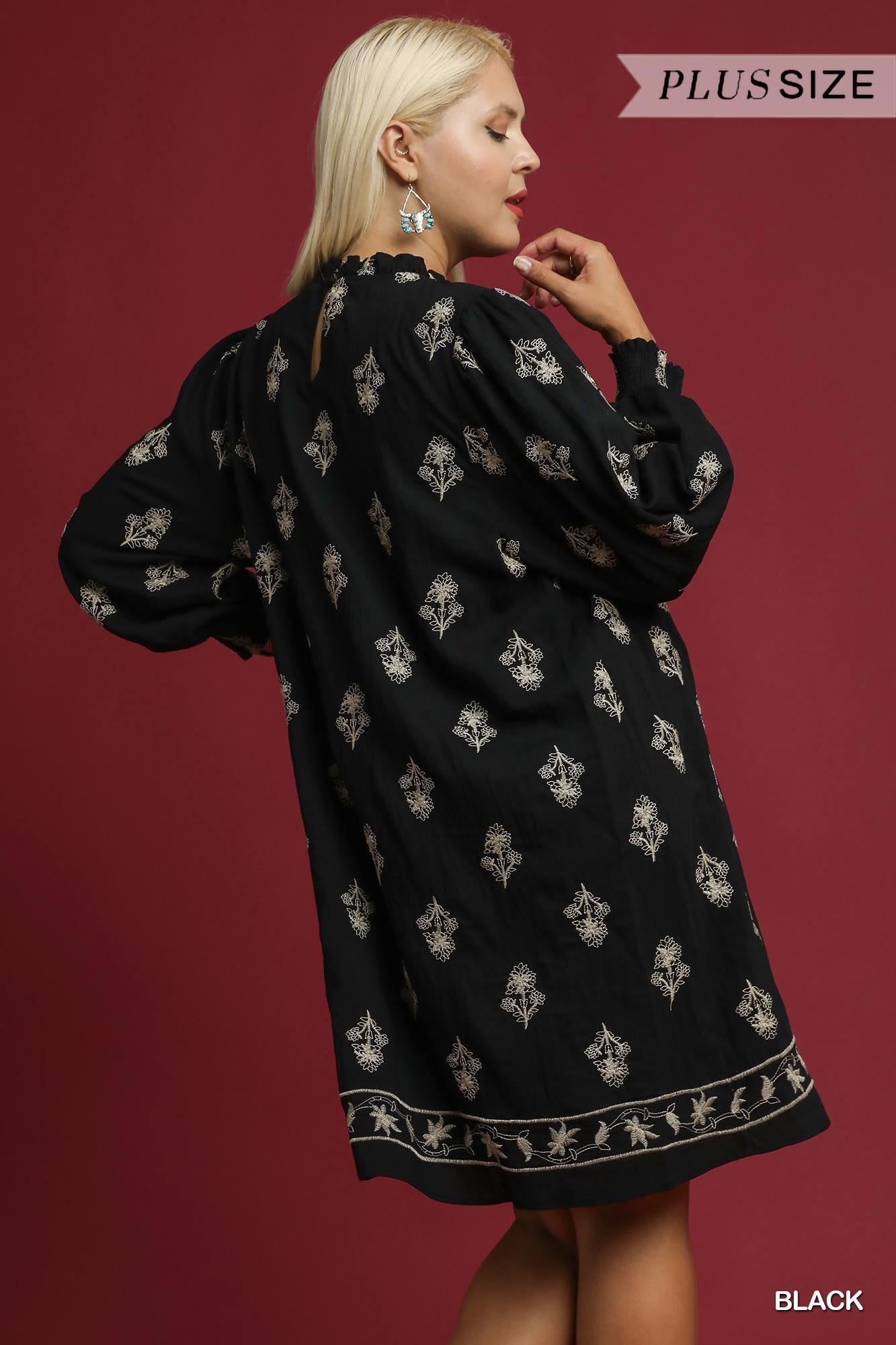 UMGEE Embroidered Long Sleeve Mini Dress