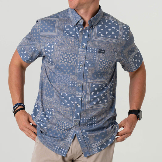 BURLEBO - PERFORMANCE BUTTON UP - DUCK PAISLEY BLUE