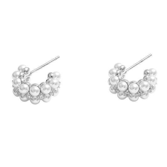 14K Gold Dipped Pearl Cluster Mini Hoop Earrings