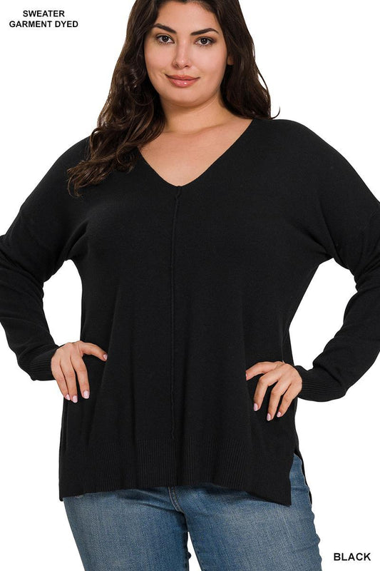 Zenana Curvy Garment Dyed Front Seam Sweater