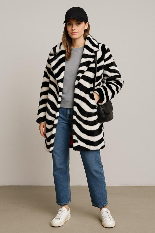 Faux Fur Lined Knee Length Coat