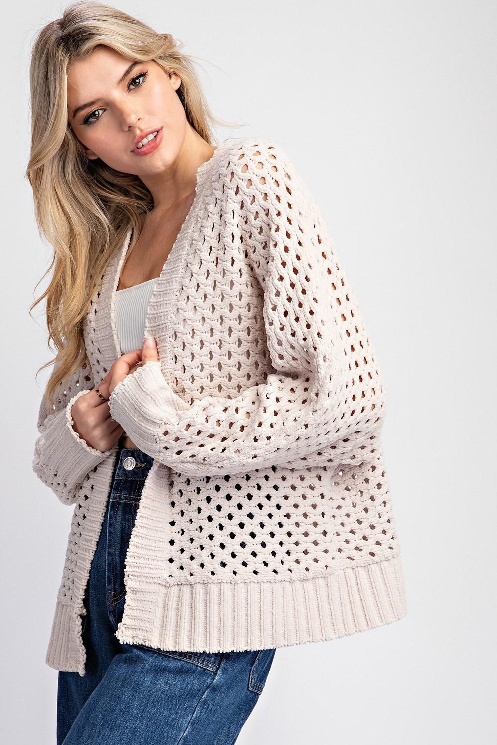 Plus Long Sleeve Crochet Cardigan