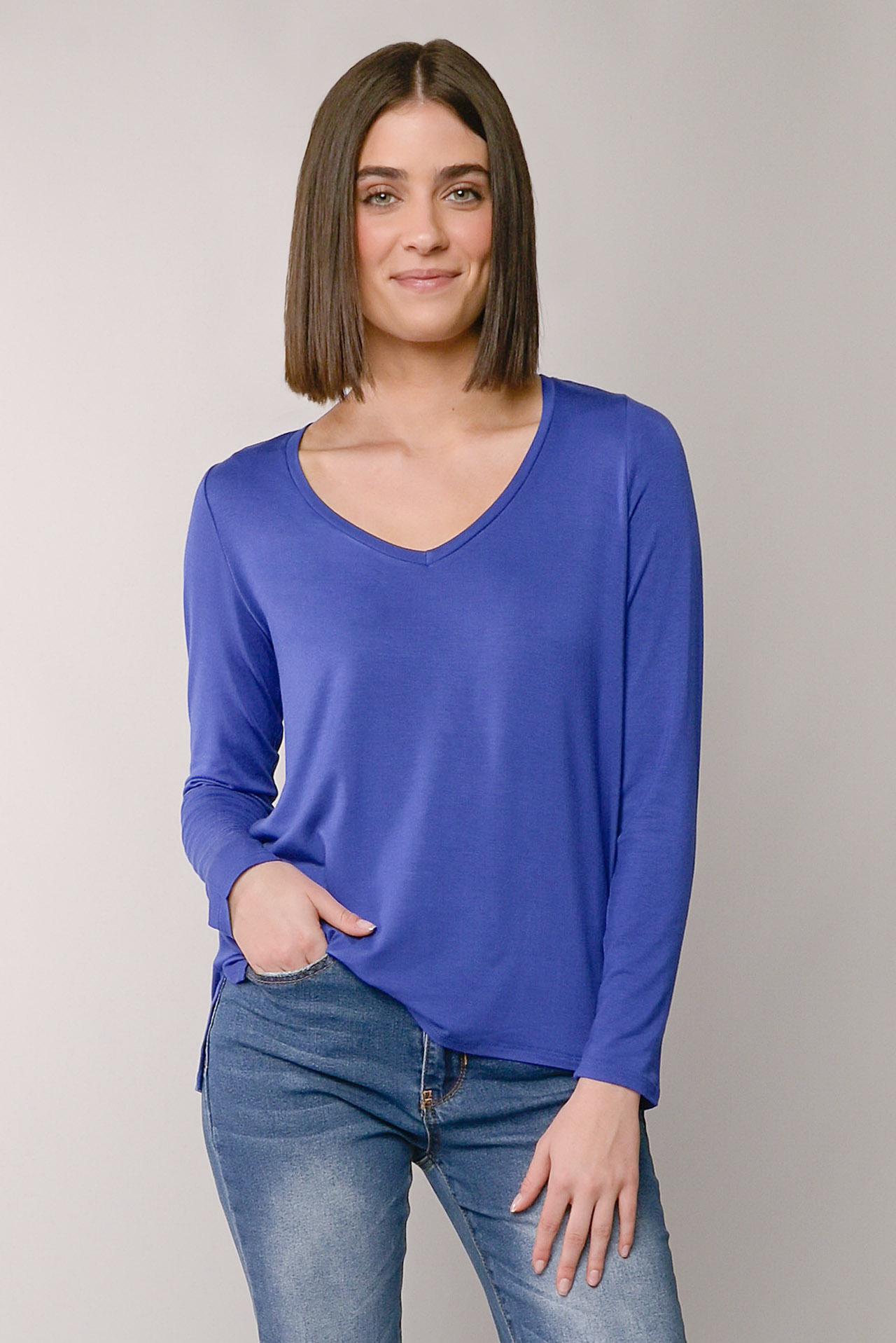 L/S V-NECK HI-LO TOP