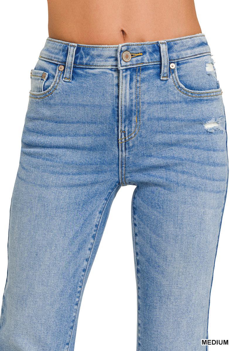 Zenana DNP-1646MM Medium Washed Kick Crop Flare Denim