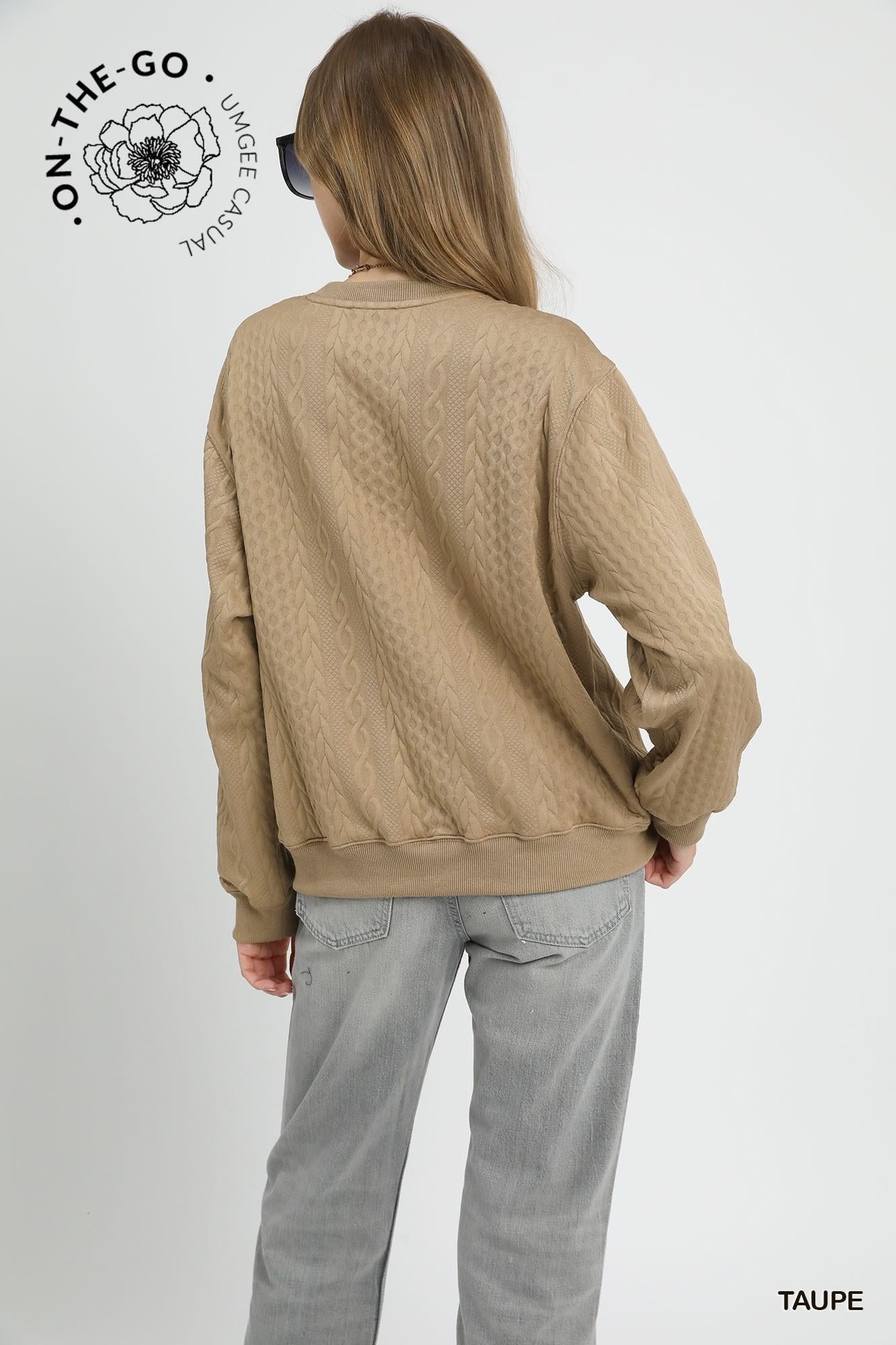 UMGEE Cable Texture Knit Pullover Sweatshirt