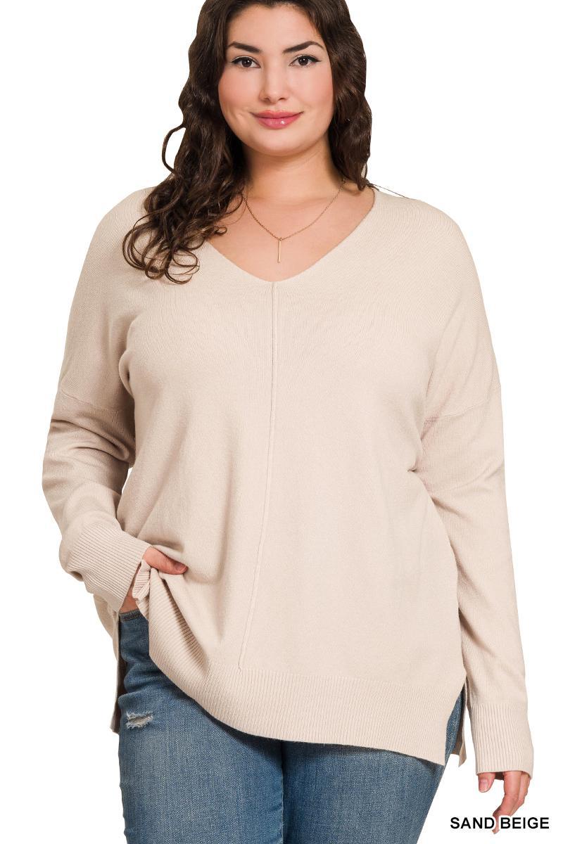 Zenana Curvy Garment Dyed Front Seam Sweater