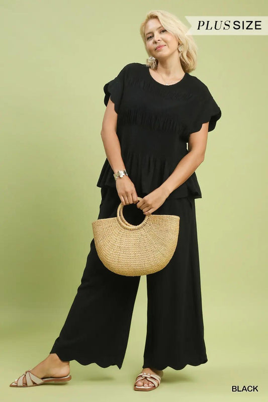 Linen Blend Smocked Peplum Top
