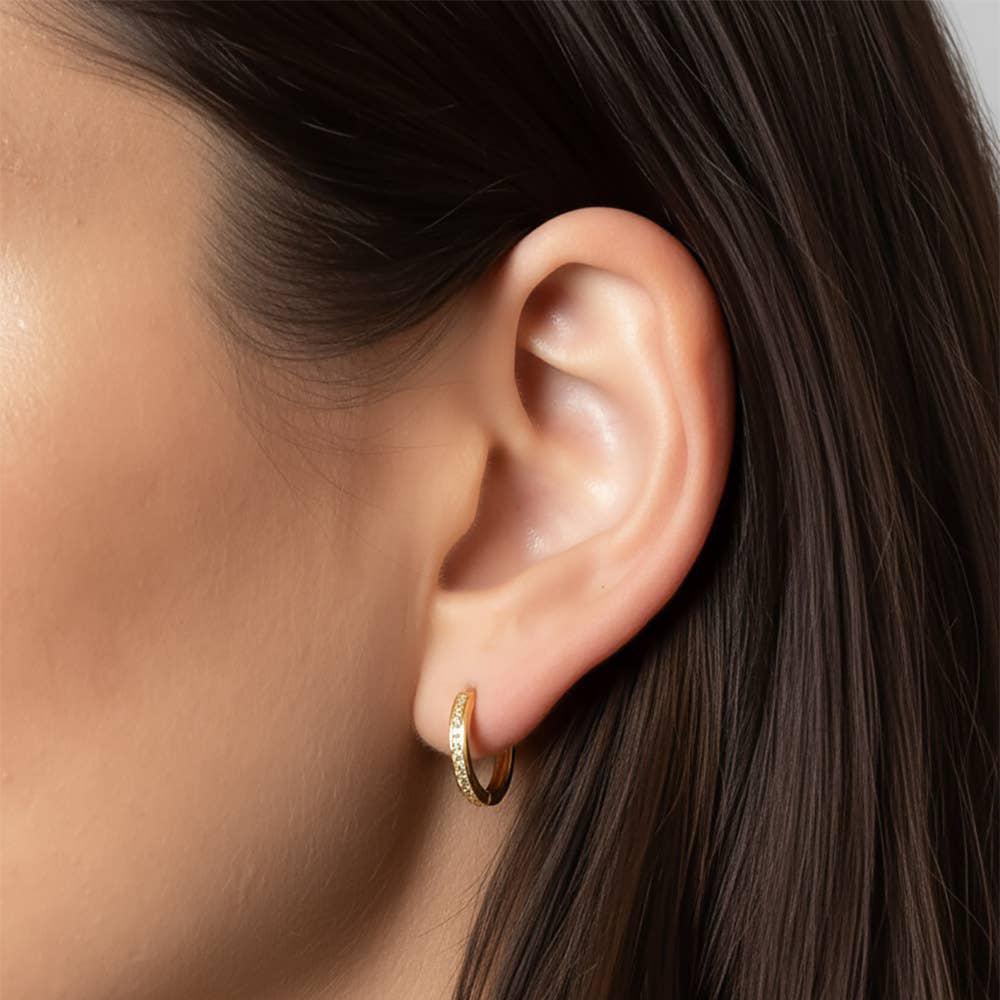 14K Gold Dipped CZ Stone Paved Mini Huggie Hoop Earrings