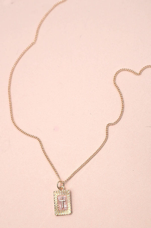 SUNBURST SQUARE CROSS PENDANT NECKLACE