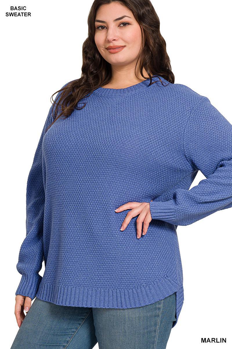 ZENANA TW-2241X5 Curvy Round Neck Basic Sweater Marlin Bluen