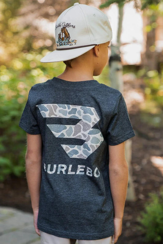 Burlebo- Youth Tee - Deer Camo Sig Logo - SS - Heather Black