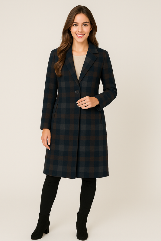 Brushed Plaid Duster Coat