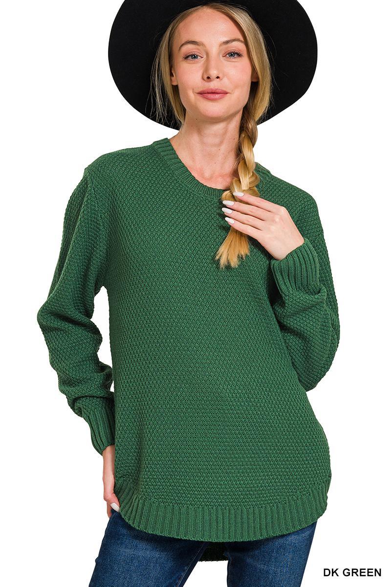 Zenana TW-2241Y Round Neck Basic Sweater Dk. Green