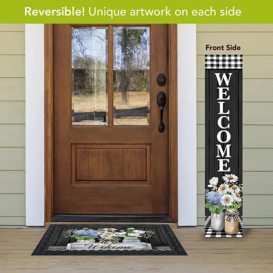 Farmhouse Flowers Pine Reversible Porch Leaner