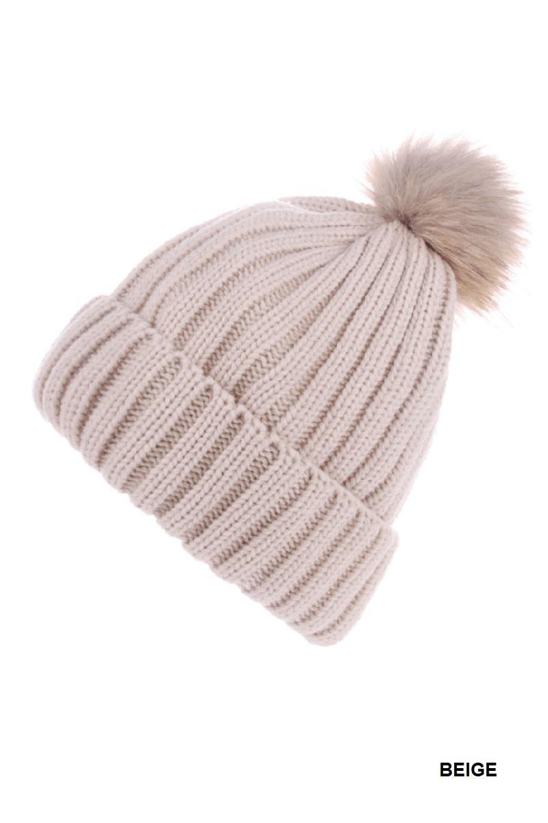 ZENANA U-796 Ribbed Knitted Pom Pom Beanie