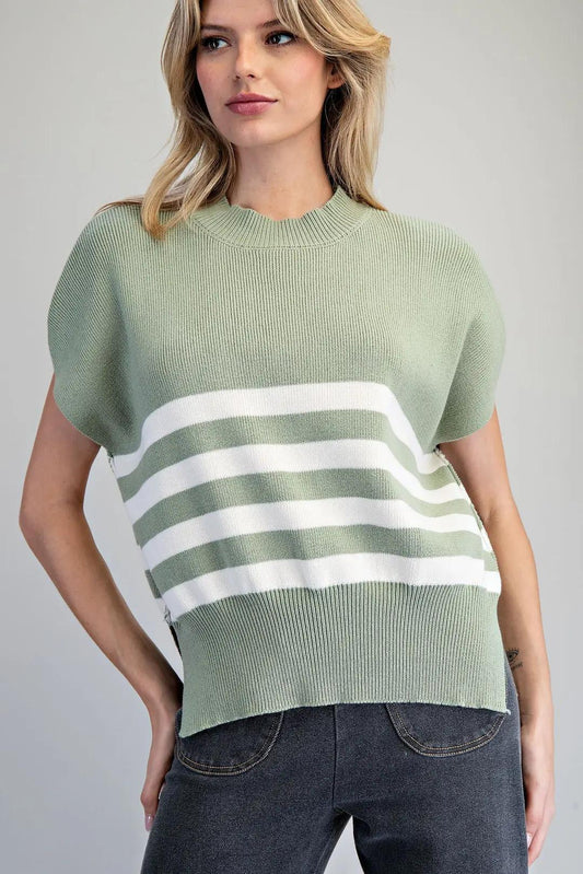 EE:SOME Striped Dropped Shoulder Sleeve Knit Top