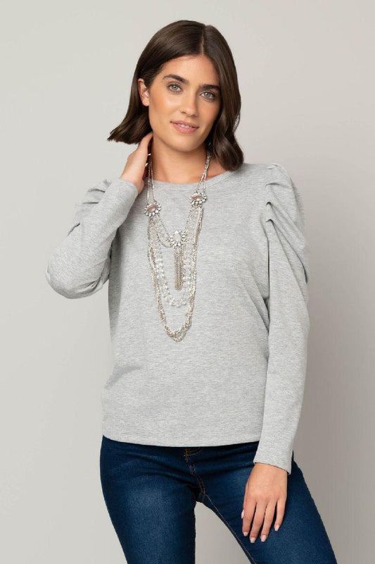 Puff Sleeve French Terry Top - Gray