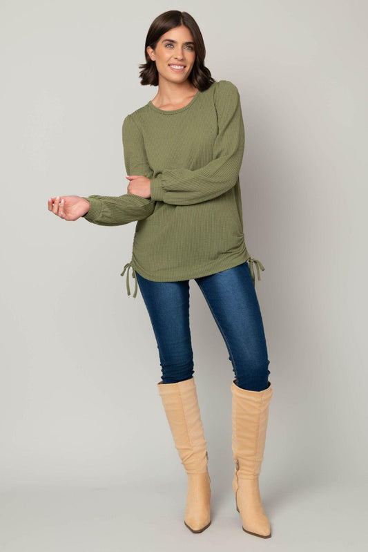 Baby Cable Balloon Sleeve Top w/ Cinching