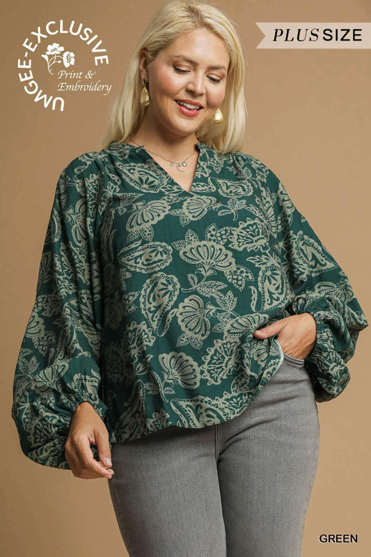 UMGEE Two Tone Abstract Print Blouse