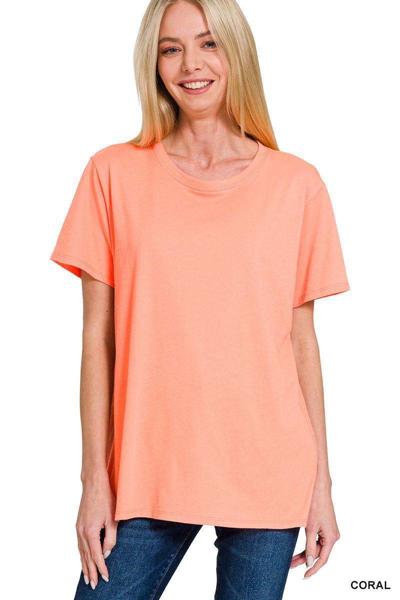 ZENANA CT-3076 Cotton Boyfriend Round Neck Tee
