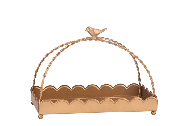 Antique Gold Scallop Tray with Bird Handle