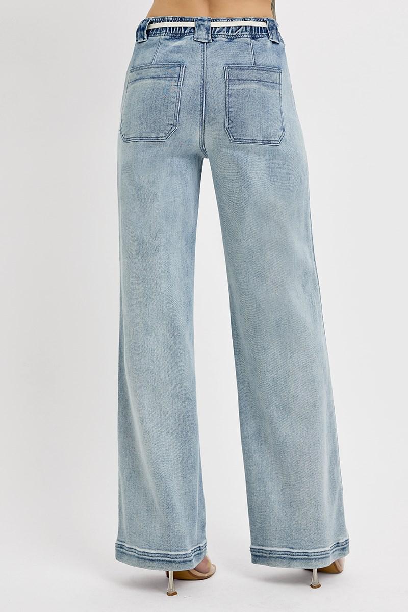 RISEN RDP5745CH HIGH RISE STRAIGHT PULL ON JEANS MEDIUM WASH