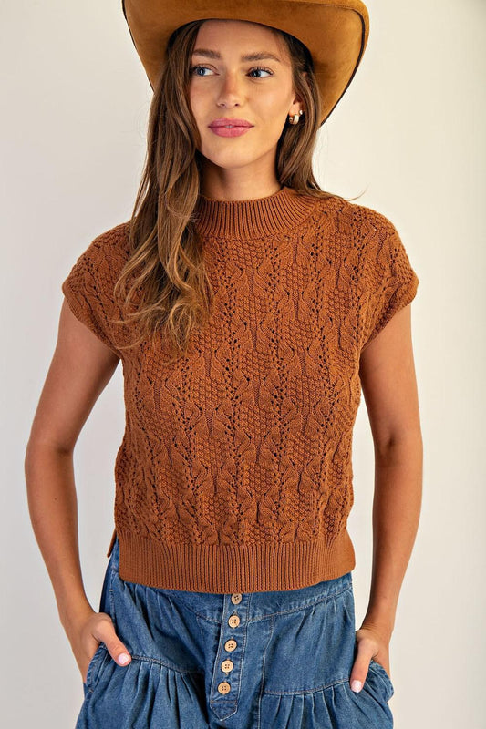 ee:some Cable Knit Mock Neck Sweater