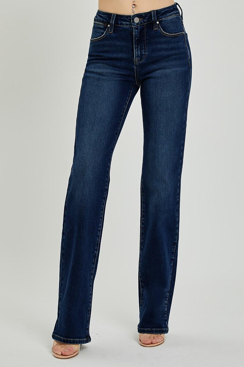 MID RISE LONG STRAIGHT JEANS DARK WASH