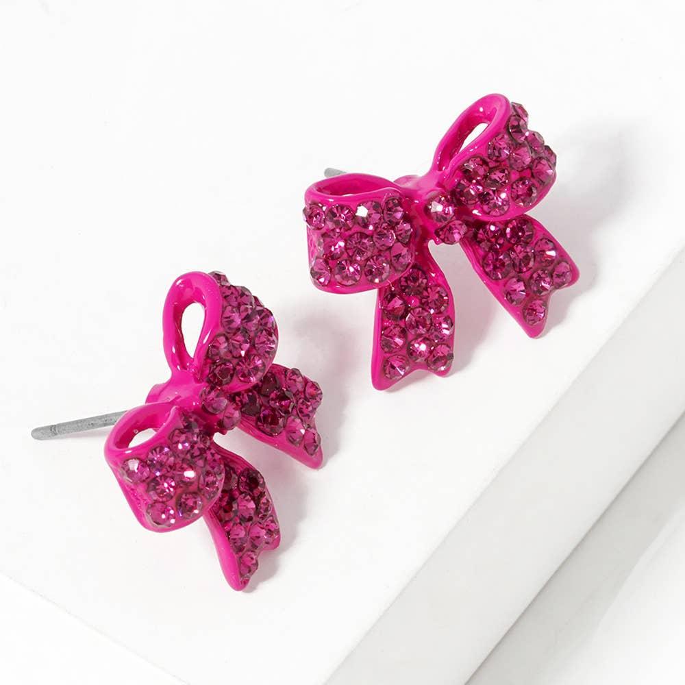 Crystal Rhinestone Pave Bow Stud Earrings