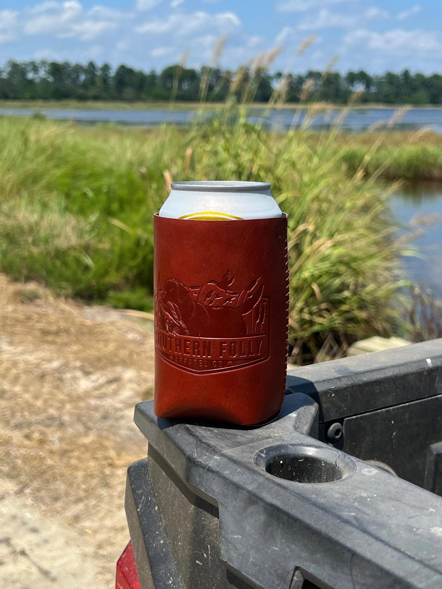 Southern Folly Stamped Leather Koozie