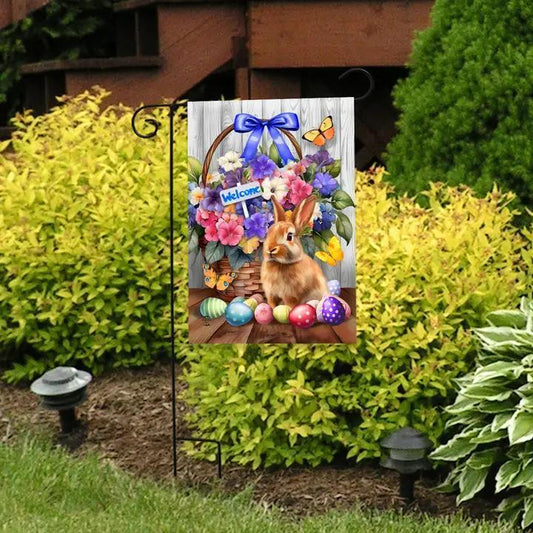 Welcome Bunny and Basket Garden Flag