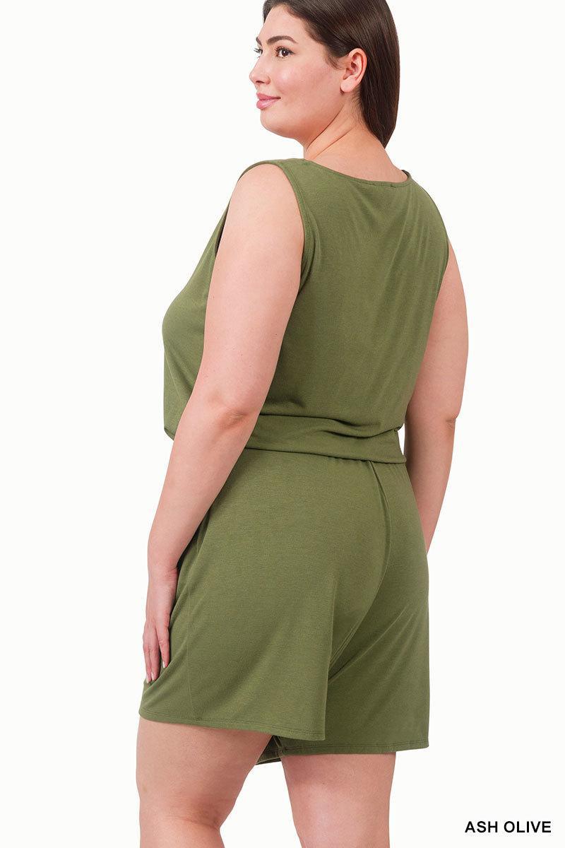 Zenana RP-43090X Plus Sleeveless Romper with Pockets