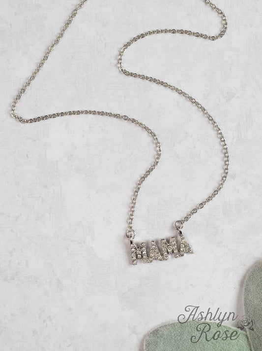 ICY MAMA SILVER CHAIN NECKLACE WITH SILVER JEWELED MAMA PENDANT