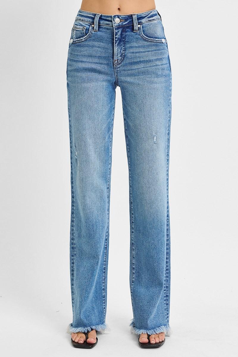 RISEN PS21108 TUMMY CONTROL HIGH RISE LONG STRAIGHT JEANS MEDIUM WASH