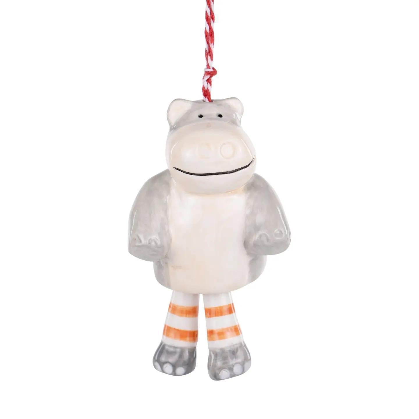 Hippo Christmas Ornament - Hand-Painted