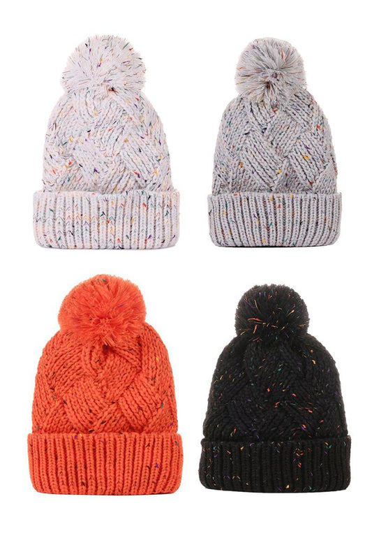 Zenana U718 Speckled Pom Pom Beanie - Ivory